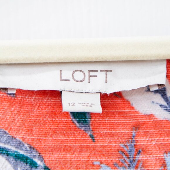 Loft Orange Botanical Print Midi Button-down Dress, size 12 - Picture 5 of 7